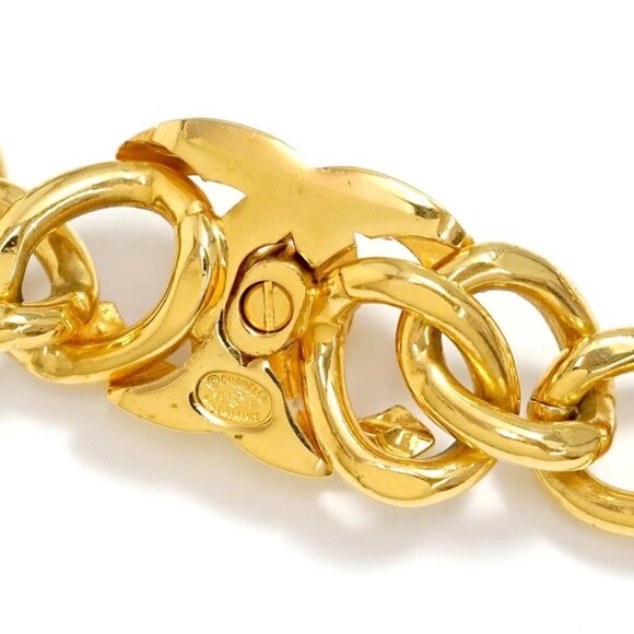 CHANEL CC Logos Turnlock Thick Chain Necklace 16" Gold Tone 96P Auth #791-36 - Picture 5 of 8